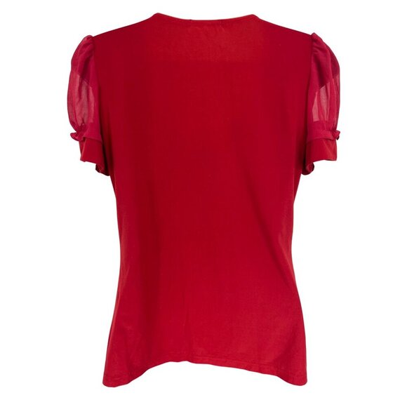 Burberry London Large Red Embellished Blouse Top Short Sleeve Scalloped Neck - Picture 7 of 8